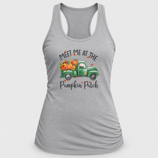 Meet Me at the Pumpkin Patch racerback tank in Silver