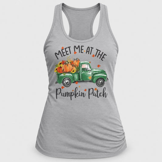 Meet Me at the Pumpkin Patch racerback tank in Silver