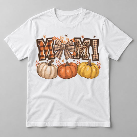 Mimi Fall pressed on a White tee