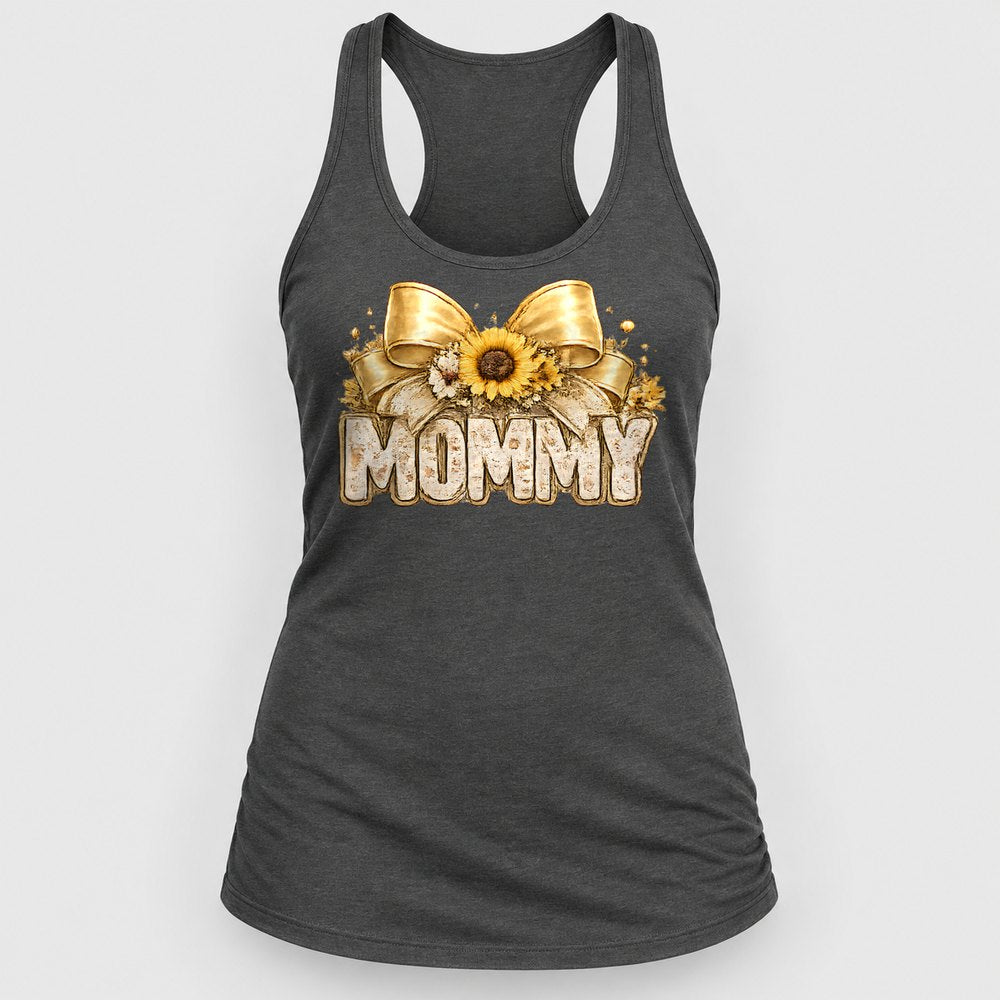 Mommy Sunflower Bow Racerback Tank
