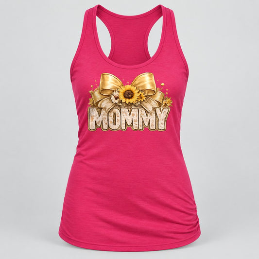 Mommy Sunflower Bow racerback tank in Raspberry