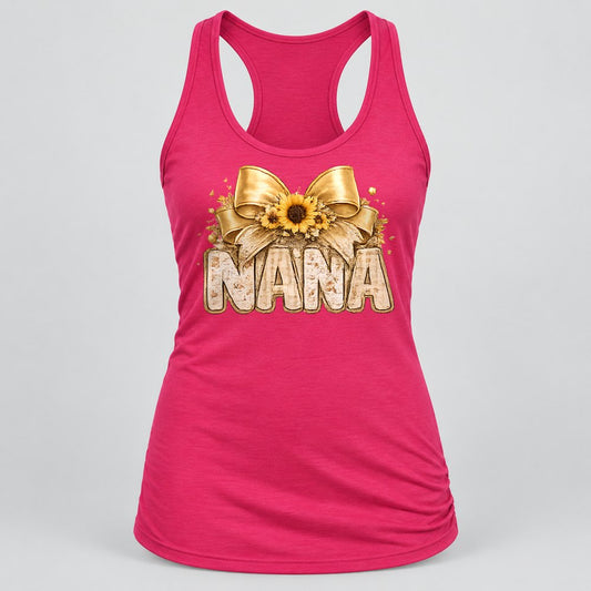 Nana Sunflower Bow racerback tank in Raspberry
