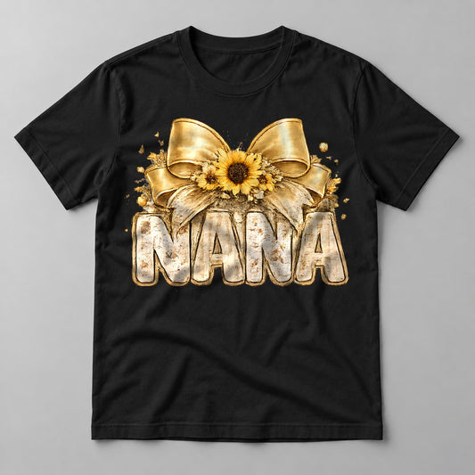 Nana Sunflower Bow tee in Black