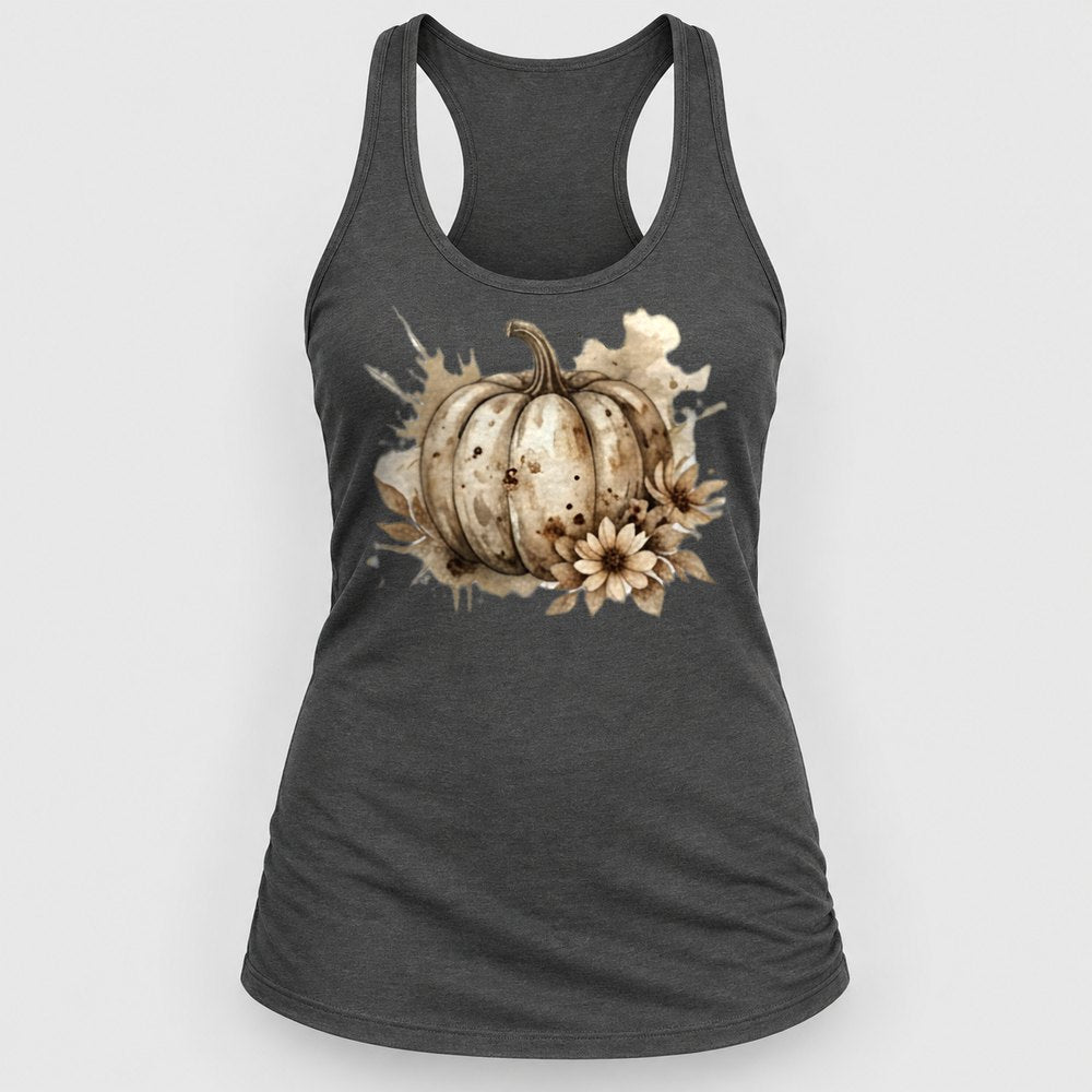 Neutral Floral Pumpkin Racerback Tank