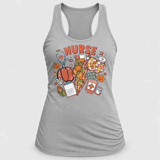 Nurse Fall Collage racerback tank in Silver