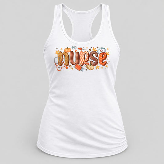 Nurse Fall Lettering racerback tank in White