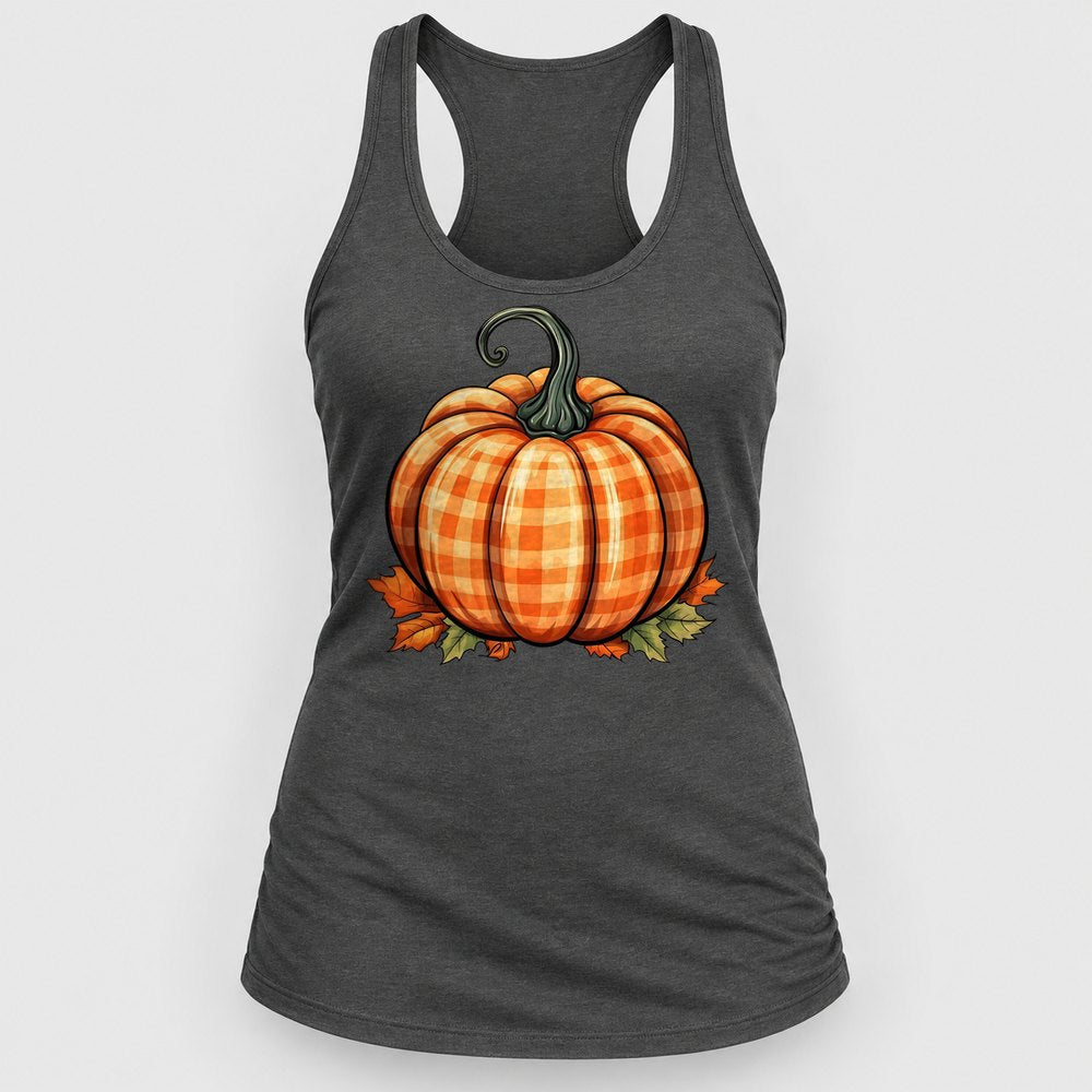 Orange Gingham Pumpkin Racerback Tank
