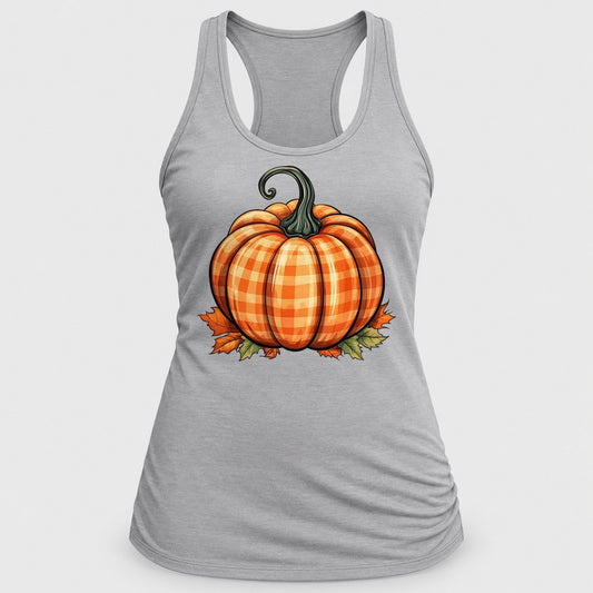 Orange Gingham Pumpkin racerback tank in Silver