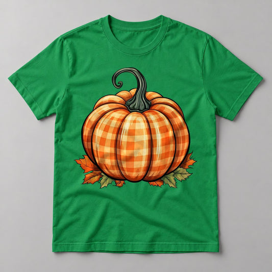 Orange Gingham Pumpkin tee in Kelly Green