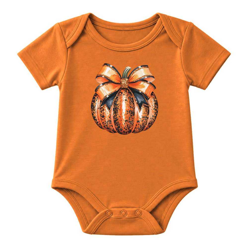 Orange Glitter Bow Pumpkin Fall Tee