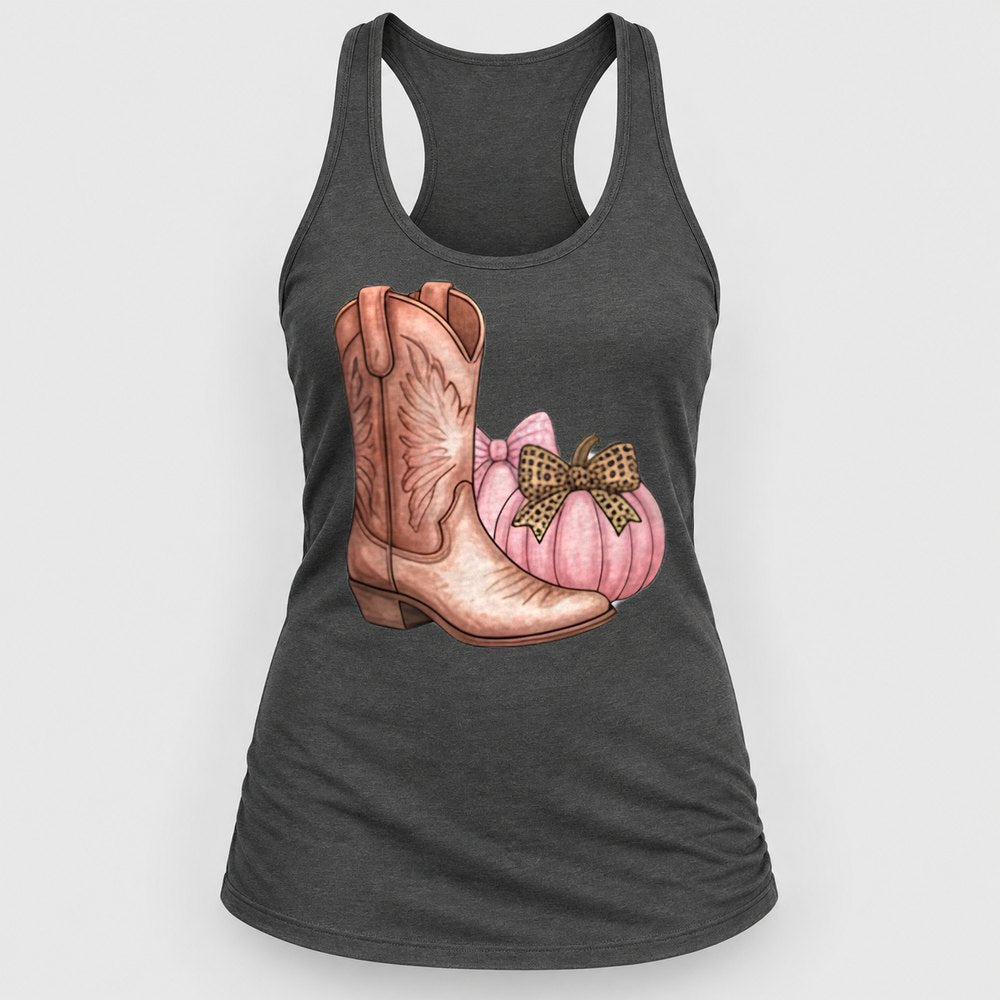 Pink Cowgirl Boot & Pumpkin Racerback Tank