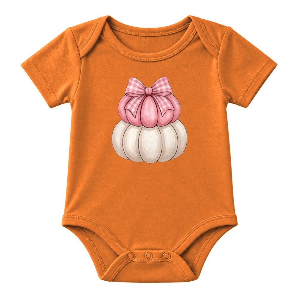 Pink Gingham Bow Pumpkins Fall Tee