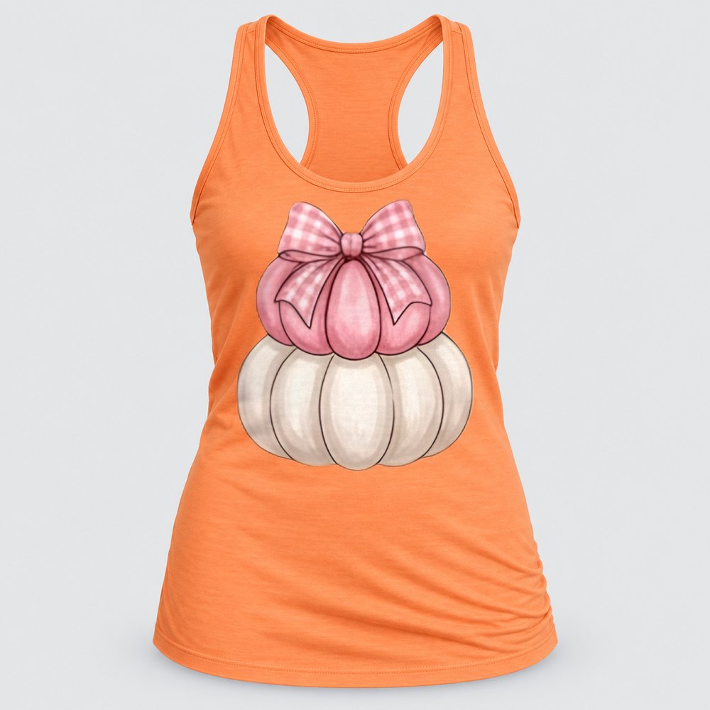 Pink Gingham Bow Pumpkins Racerback Tank