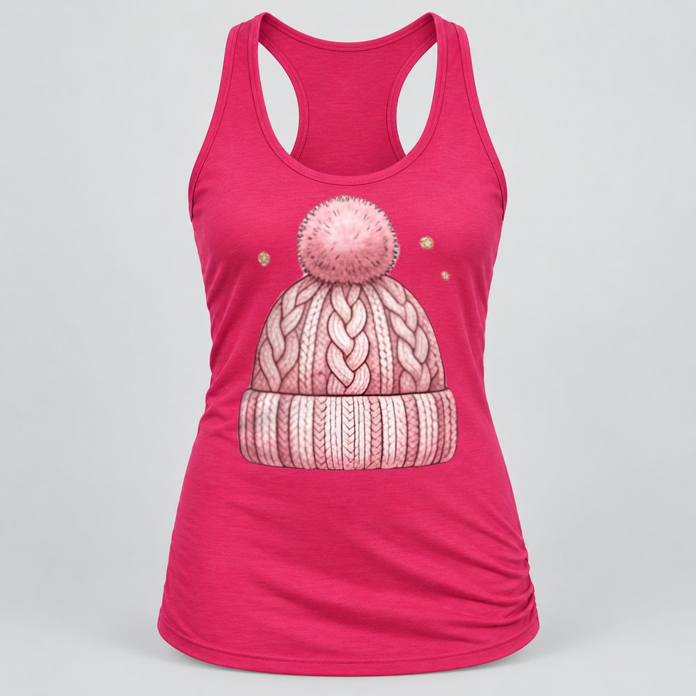 Pink Knit Beanie Racerback Tank