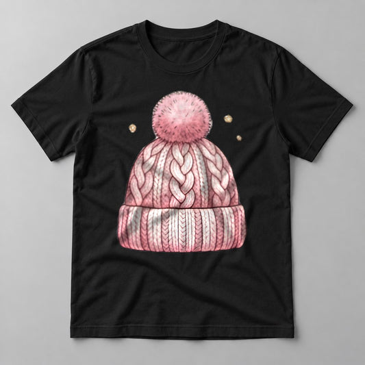 Pink Knit Beanie tee in Black