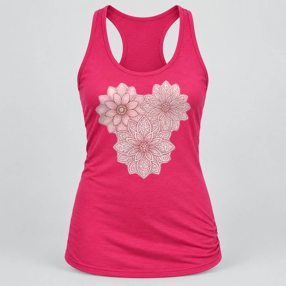 Pink Lace Mandala Heart Racerback Tank