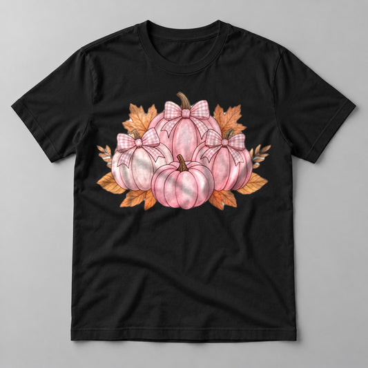 Pink Pumpkin Patch Bows tee in Black