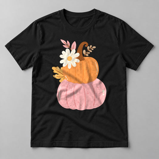 Pink Pumpkin Stack Daisy tee in Black