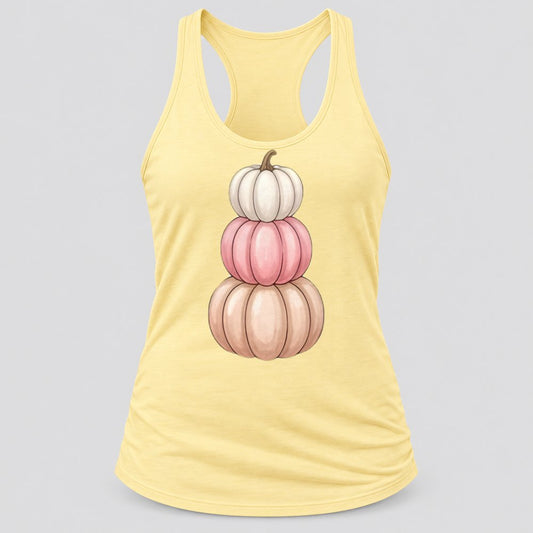 Pink Pumpkin Stack racerback tank in Banana Cream