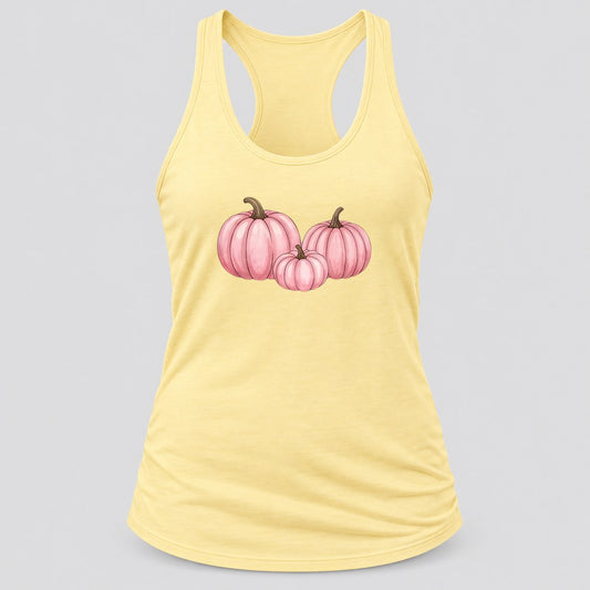 Pink Pumpkin Trio racerback tank in Banana Cream