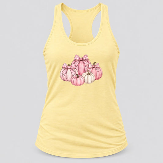Pink & White Pumpkin Bows racerback tank in Banana Cream