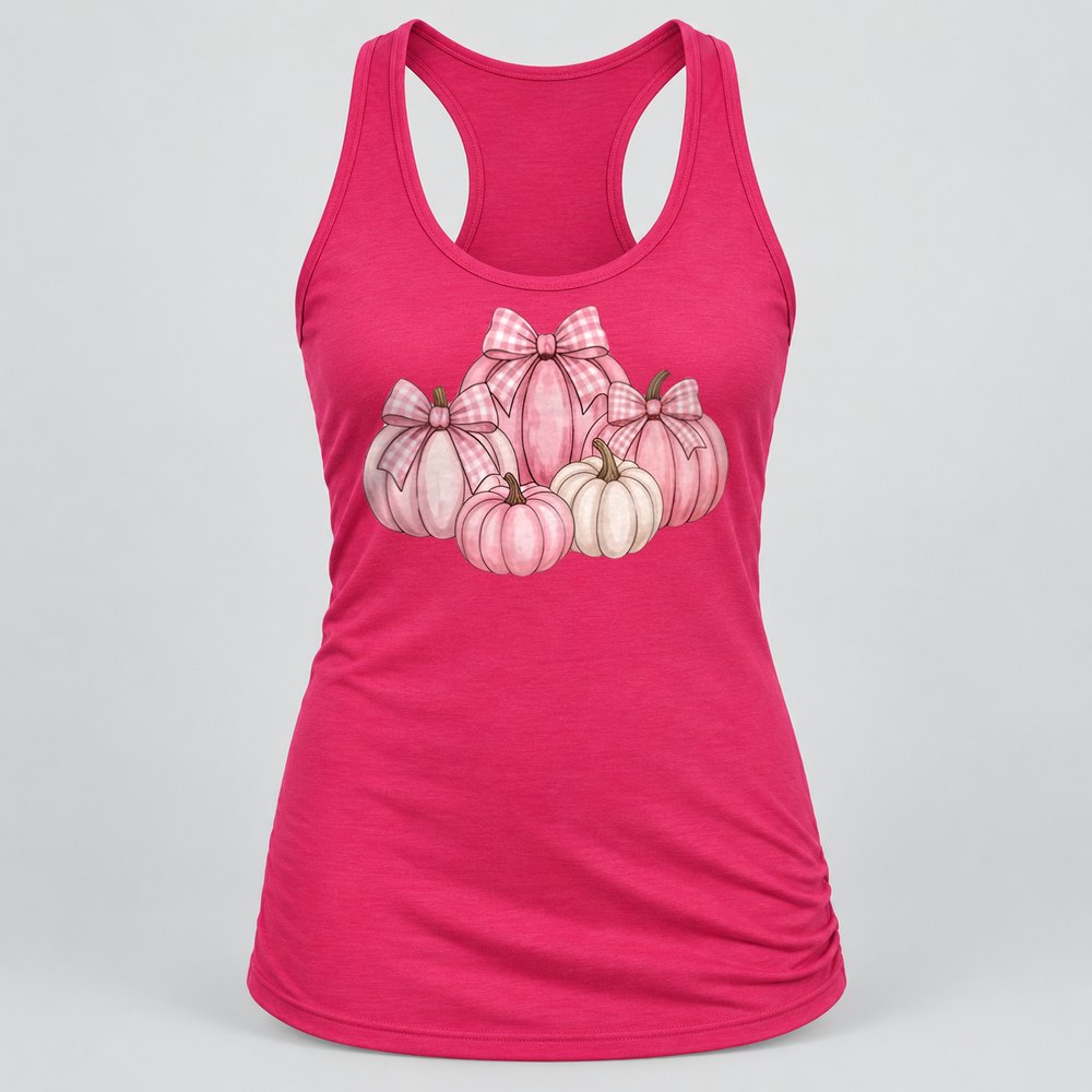 Pink & White Pumpkin Bows Racerback Tank