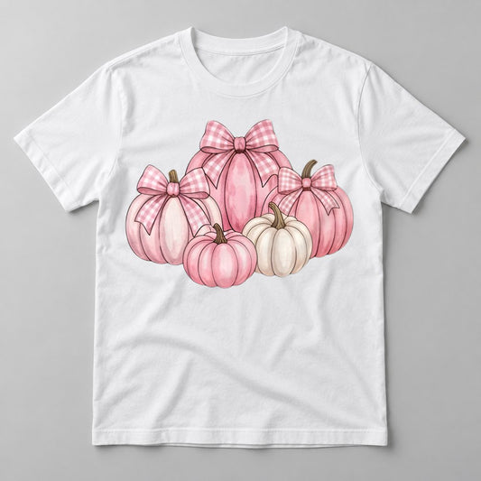 Pink & White Pumpkin Bows tee in White