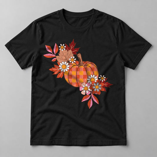 Plaid Pumpkin Florals tee in Black