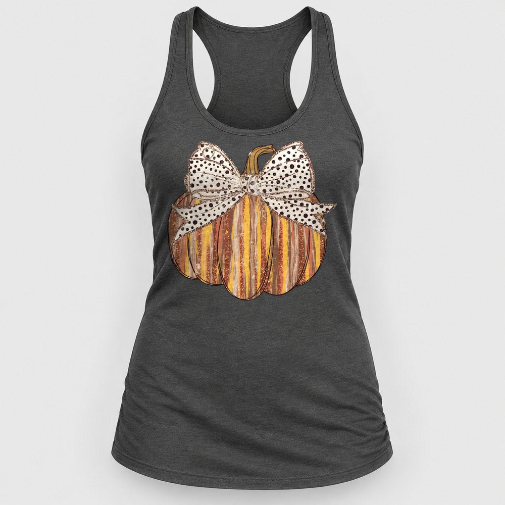 Polka Dot Bow Pumpkin Racerback Tank