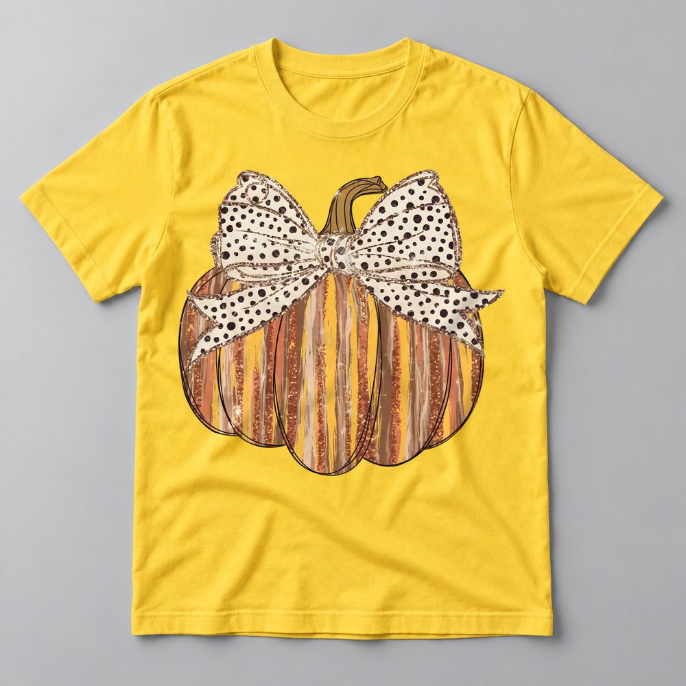 Polka Dot Bow Pumpkin tee in Yellow