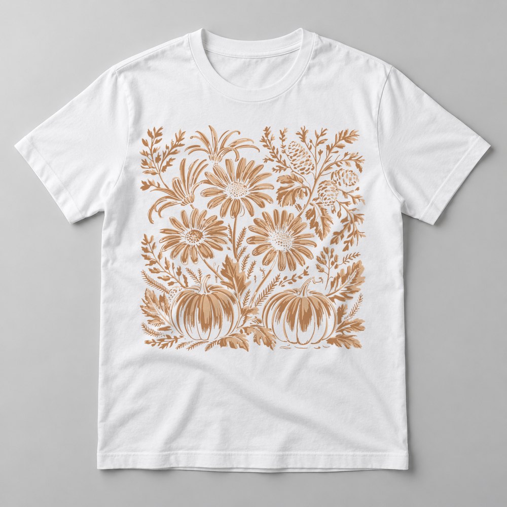 Pumpkin Lace Pattern pressed on a White tee