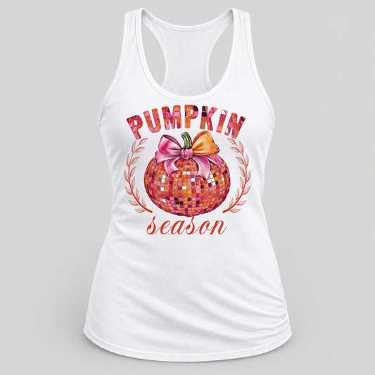 Pumpkin Season Disco racerback tank in White