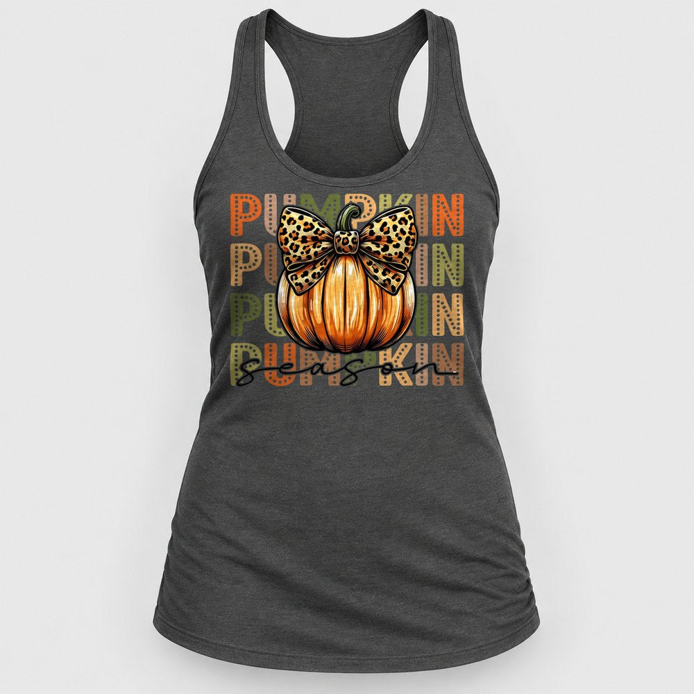 Pumpkin Season Leopard Bow Racerback Tank