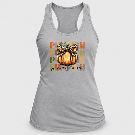 Pumpkin Season Leopard Bow racerback tank in Silver