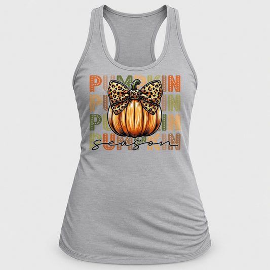 Pumpkin Season Leopard Bow racerback tank in Silver