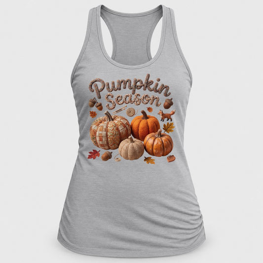 Pumpkin Season Patchwork racerback tank in Silver