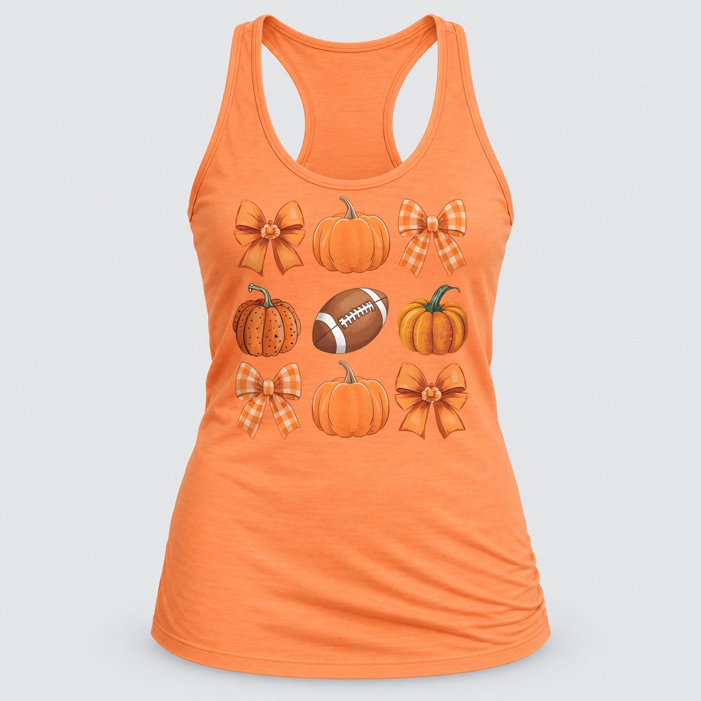 Pumpkins, Bows & Football Racerback Tank