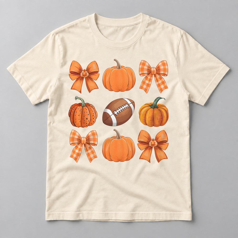 Pumpkins, Bows & Football tee in Natural