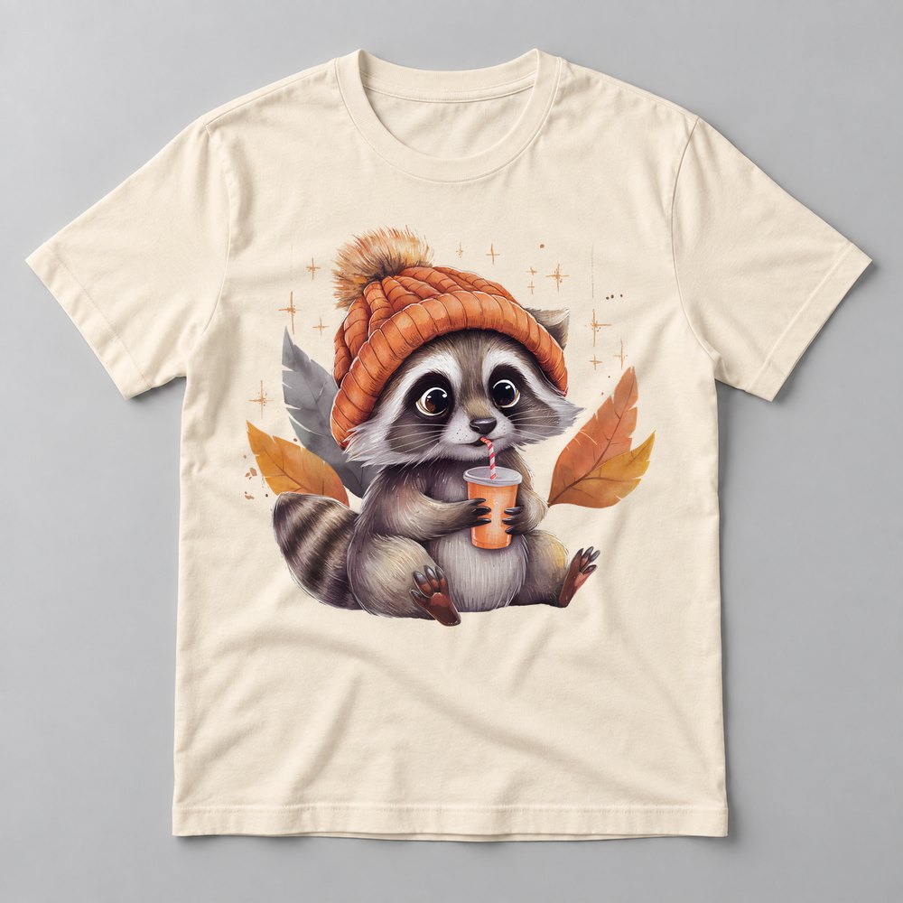 Raccoon Pumpkin Spice tee in Natural