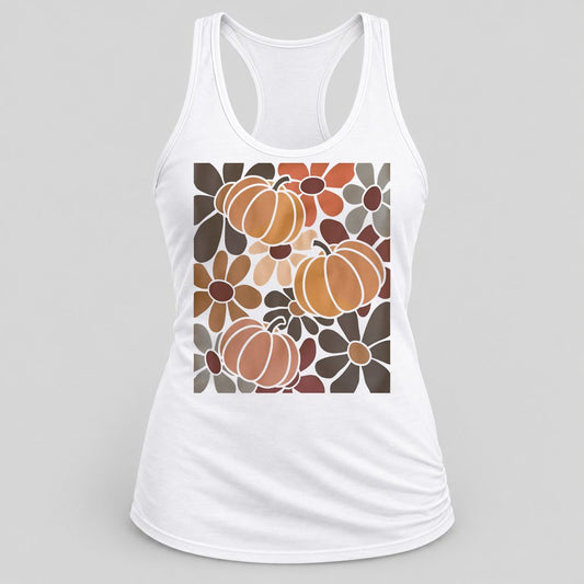Retro Groovy Pumpkins racerback tank in White