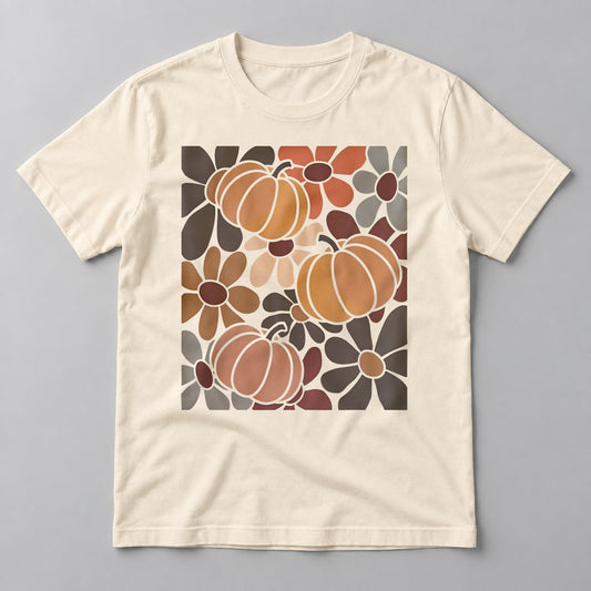 Retro Groovy Pumpkins tee in Natural