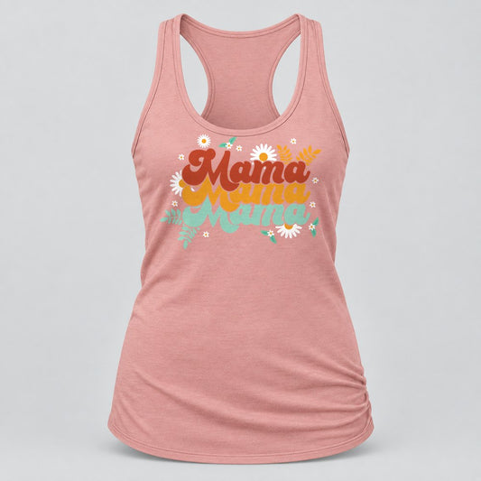 Retro Mama Florals racerback tank in Desert Pink