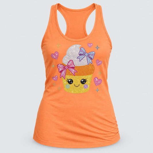 Rhinestone Candy Corn Cutie racerback tank in Light Orange