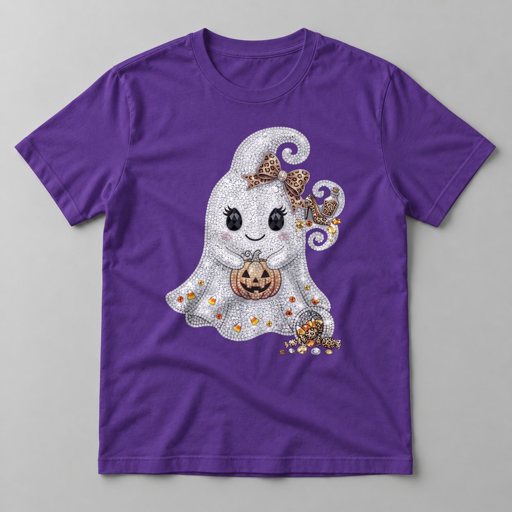 Rhinestone Ghost Girl tee in Team Purple