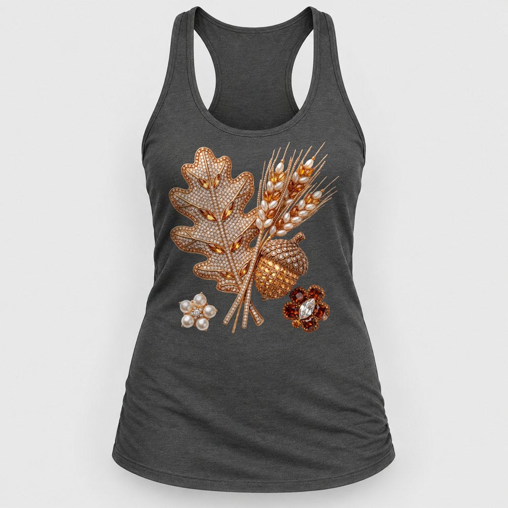 Rhinestone Oak Leaf & Wheat Racerback Tank