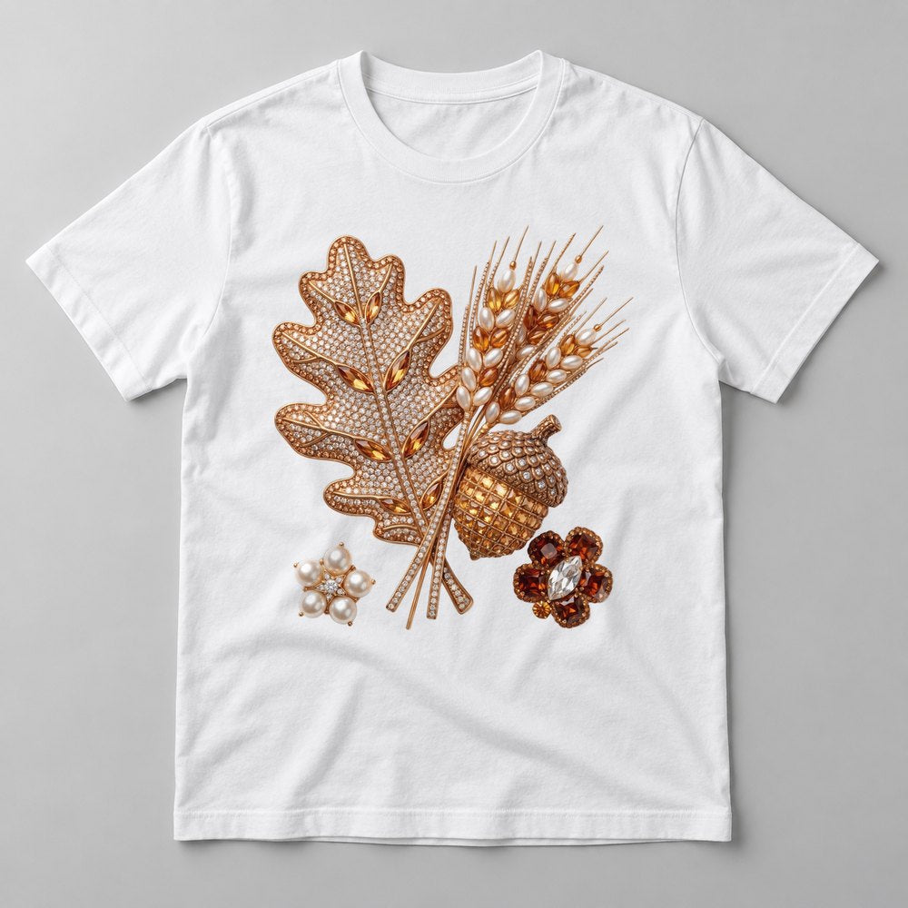 Rhinestone Oak Leaf & Wheat tee in White