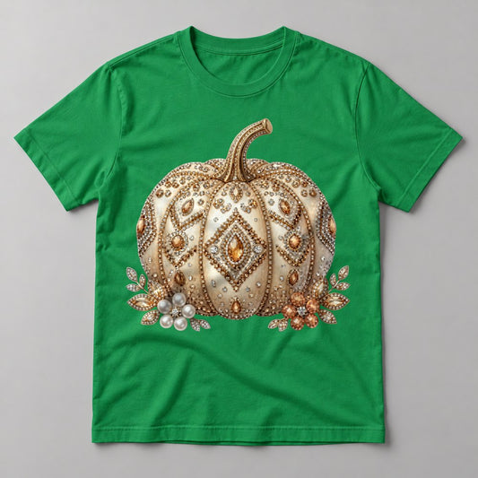 Rhinestone Pearl Pumpkin tee in Kelly Green