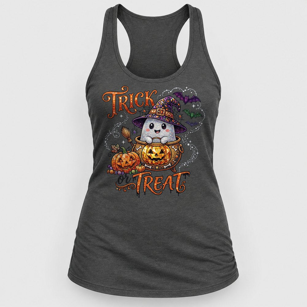 Rhinestone Trick or Treat Ghost Racerback Tank