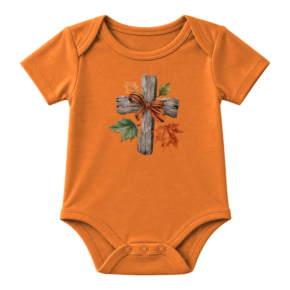 Rustic Cross Autumn Leaves Fall Tee