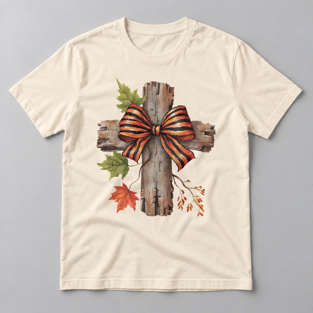 Rustic Cross with Bow tee in Natural